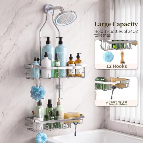 Adjustable Shower Caddy Hanging Rustproof: Tool-free Height Adjustment Silver