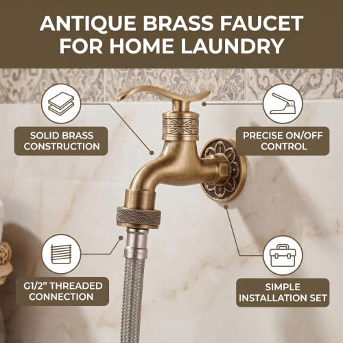 Garosa Traditional Brass Bathroom Faucet, Vintage Wall Mount Tap, Bronze Finish, G1/2 Thread