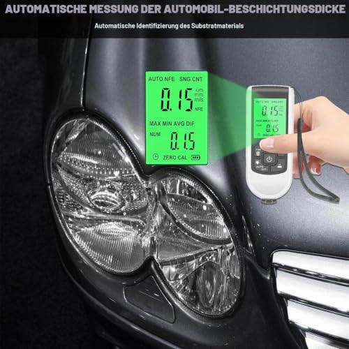 Car Paint Gauge, Paint Thickness Gauge for Car, Digital Coating Thickness Gauge with Backlight LCD Display, Thickness Gauge for Measuring Paint Thickness in the Automotive Industry