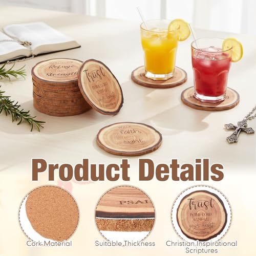 50 Sets 4" Christian Cork Coaster Gift Bulk, English Bible Verse