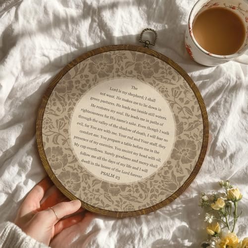 Christ Round Wall Art Decor, Christian Blessing Scripture Floral Circular Hanging Artwork, Inspirational Faith Home Decor for Prayer Room Living Room Bedroom,Bible Verse Gift 10Inch(Begei-Psalm23) Begei-Psalm23