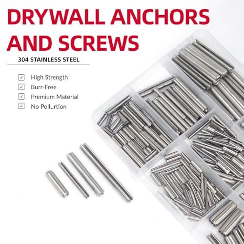 AIMUNOK 295-piece stainless steel metric roll pin assortment kit in organized storage case