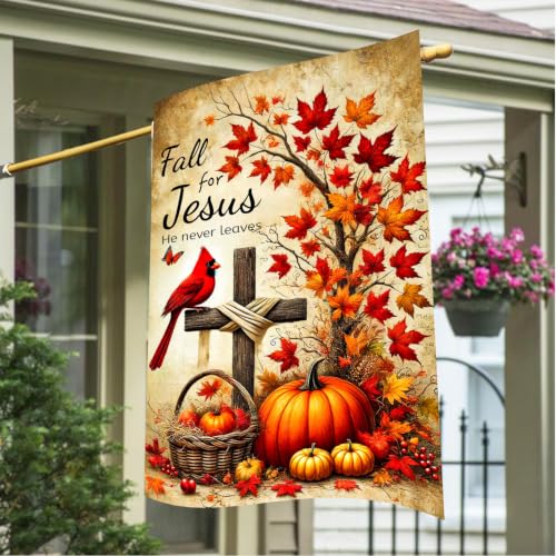 Jesus Cross Fall Harvest Garden Flag, Blessed Decor. 12