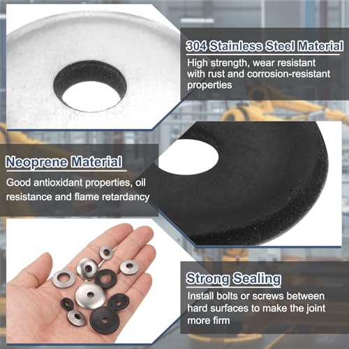 uxcell 3/8 x 3/4 inch EPDM bonded sealing rubber washers with 304 stainless steel for screws and bolts
