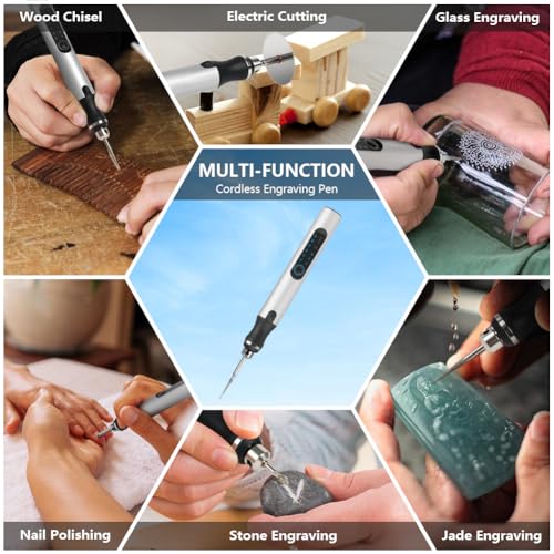 Ainiv Electric Engraving Tool Kit, USB Cordless Rechargeable Engraving Pen, Mini DIY Engraving Tool Kit, 30 Drill Rotary Carving Tools for Carving Glass Wood Metal Stone Plastic Jewelry, Silver Silver-electric Engraving Tool Kit