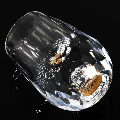 SIYOUKI Crystal Shot Glasses 0.5oz Set,Decorated With 24K Gold Leaf Flakes,Lead-Free,Handmade Set Suitable For MaoTai,Spirits,Drinks Tastin,Gift-Box Packaging (Diamond-6PCS) Diamond-6PCS