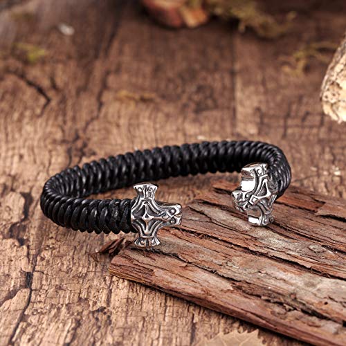 Men’s Bracelets – Various Designs in Black, Silver, and Polished Finishes with Genuine Leather & Rust Resistant Stainless Steel – Jewelry Gift or Accessory for Men Adjustable