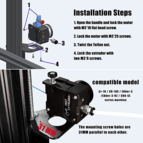 Super Light Updated Plated Hardened Steel Dual Gears HGT extruder Universal Bowden Direct Drive Compatible with NEMA14 36MM Ender 3 V2 PRO 5 Plus CR10 3D Printer