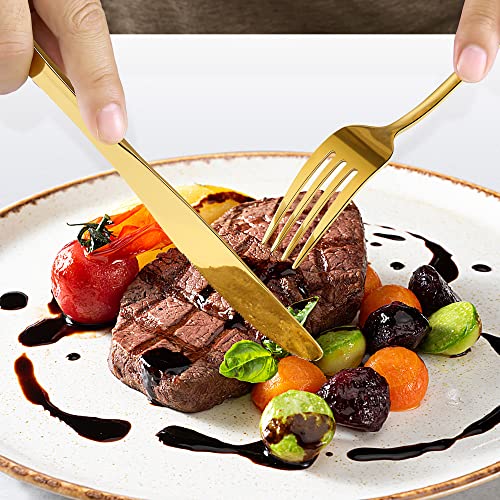 Gold Silverware Flatware Set for 8, 40 Piece Stainless Steel Cutlery Set With Titanium Golden Plated, Tableware Kitchen Utensil Include Spoons, Forks, Knives, Mirror Polished, Dishwasher Safe Gold