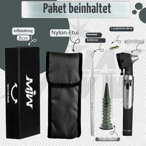 Mini Pocket Fibre Optic Otoscope for Adult Kids with Extra Replaceable LED Light and Stainless Steel Earwax Removal Tool (Silver) Silver