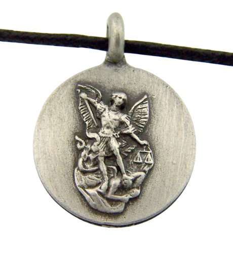 Religious Catholic Gift 7/8 Inch Round Pewter Archangel Saint St Michael Hockey Sports Protection Medal with Adjustable Cord Chain Necklace