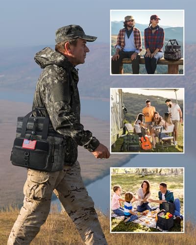 JOYHILL large 18L expandable tactical lunch bag with double deck design in green camo, suitable for men.