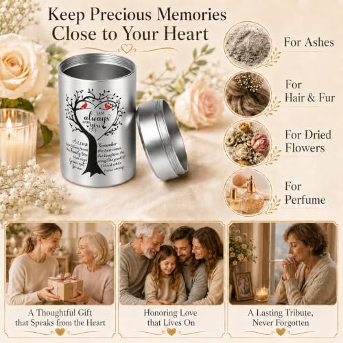 Set of 2 Small Urns for Human Ashes Keepsake, 3.62 Inch Mini Cremation Urns for Human Ashes, Memorial Funeral Sharing Keepsake Urns Set with Two Cardinal Birds, Silver 2 Pack - Heart-Silver