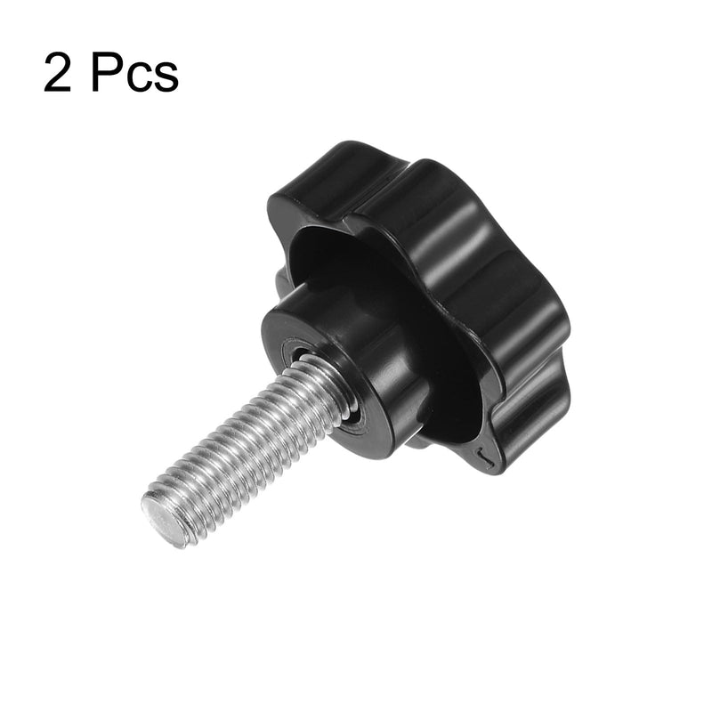 [Australia - AusPower] - HARFINGTON 2pcs Star Knobs M10 x 32mm 304 Stainless Steel Threaded Stud 46mm Plastic 6-Star Head Hand Tightening Thumb Screw Clamping Jig Knob Handle, Black M10 x 32mm x 46mm 