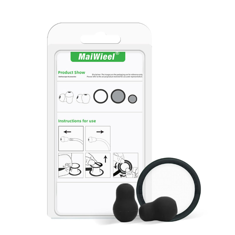 [Australia - AusPower] - Stethoscope Replacement Parts Diaphragm and Ear Tips Kit, Compatible with Littman Cardiology. Repair Accessories 40022,Replacement for Littmann Classic Stethoscopes,Black 