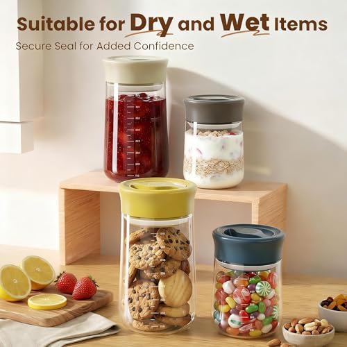 Airtight Glass Storage Jar 27 oz, Easy Open 1/4-Turn Lid Coffee Container Blue+Grey 2PC 27OZ
