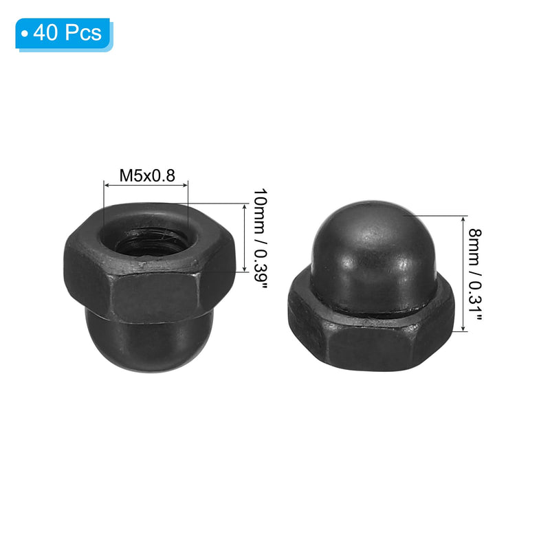 [Australia - AusPower] - PATIKIL M5x0.8 Acorn Hex Bolt Covers, 40 Pcs Dome Head Carbon Steel Hexagon Decorative Cap Nuts for Home Repair, Industrial Equipment Fasteners, Black 