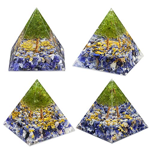 mookaitedecor Peridot Tree of Life Crystal Stone Pyramid Ornament Blue