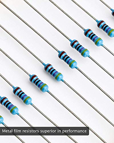 Elegoo 1/4W Metal Film Resistors Assortment Kit, 525 Pieces, 0 Ohm to 10K Ohm | ±1% Tolerance, 17 Values, 0.55mm Pins, 50 Common Values, Color Code Guide, Breadboard Compatible, for DIY & Electronics Projects