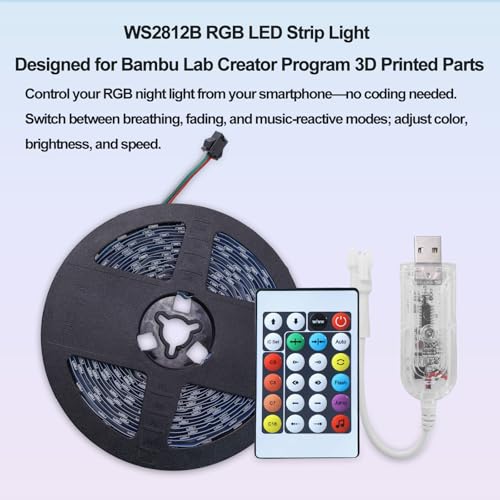 WS2812B RGB LED Strip Light Bundle-ZH037 5M/16.4FT APP Remote Control for Bambu Lab X1/P1P/P2S/H2D 3D Printer Accessories MakerWorld Models Lamp 300 LEDs Ideal DIY 3D Print Valentine's Day Gift