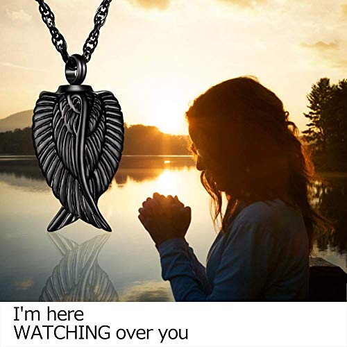 Dletay Angel Wing Cremation Necklace for Ashes Cylinder Cremation Urn Necklace for Ashes Memorial Keepsake Pendant with Angel Wing Stainless Steel Remembrance Jewelry