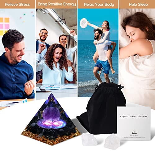 Hopeseed Orgone Pyramid for Positive Energy, Orgonite Amethyst&Obsidian Healing Crystal Pyramids for Reduce Stress Chakra Reiki Healing Meditation Attracts Lucky and Success Amethyst&obsidian-a