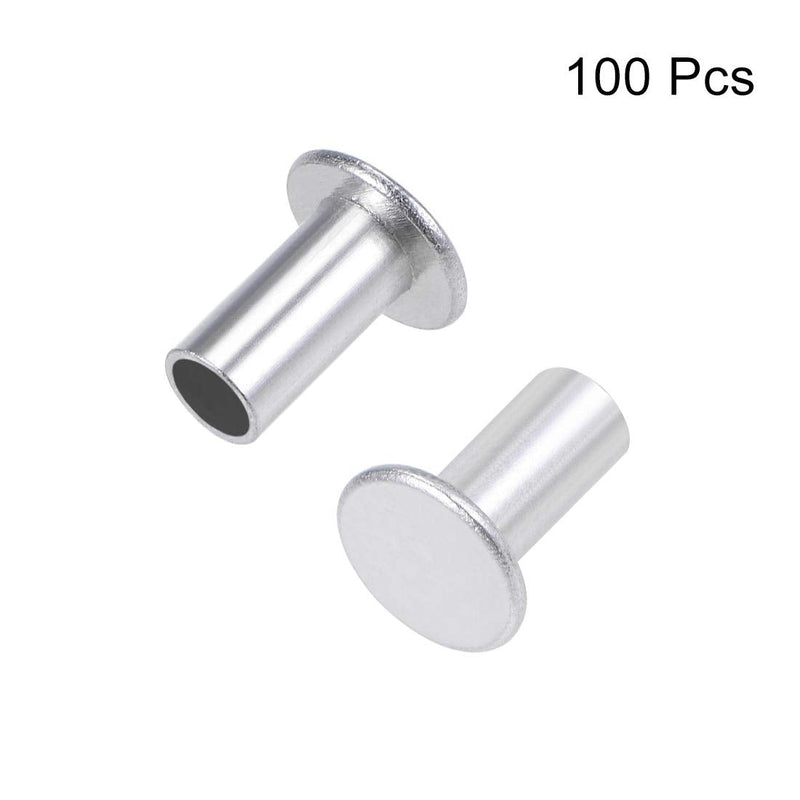 [Australia - AusPower] - uxcell 100 Pcs 6mm x 12mm Aluminum Flat Head Semi-Tubular Rivets Silver Tone M6 x 12mm 