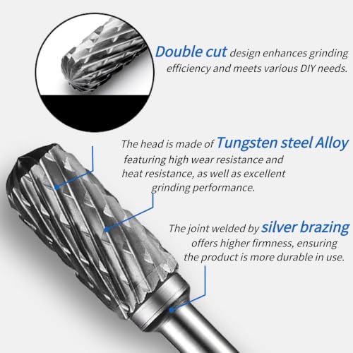 Long Shank Carbide Burr Set 1/4" Shank 3/8" Head 4" Length,5-Pack 3/8"*1/4" 5