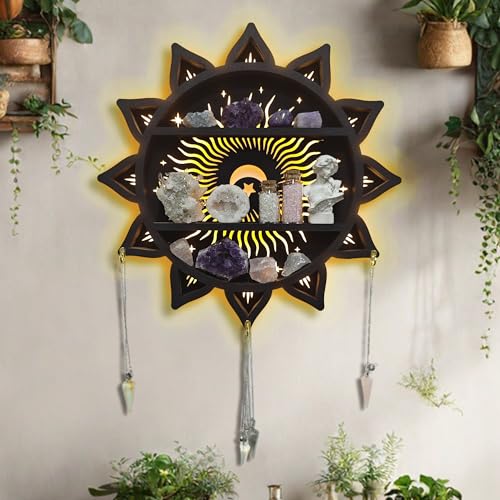 Witchy Home Decor Shelf, LED Rock Display Shelf, Crystal Shelf Display Black - Led Version