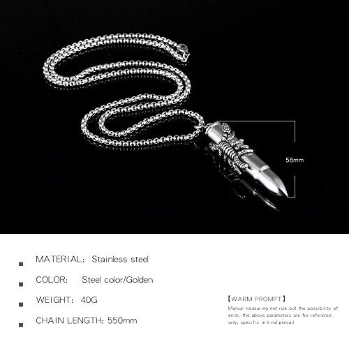 Scorpion Bullet Shape Urn Necklace for Ashes Cremation Memorial Jewelry Silver