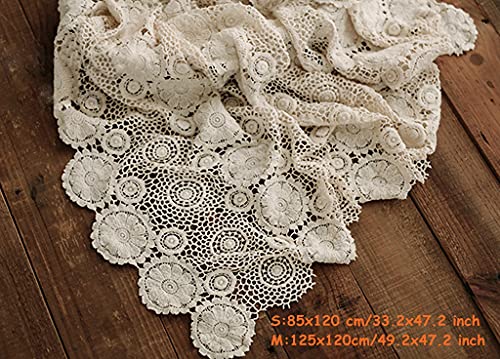 Honra Orraphtstu Baby Photography Props Lace Blanket for Newborn Photoshoot Layers Photo Posing Backdrop Boho (M, Beige) Medium