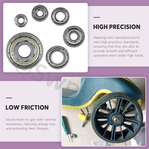 Swpeet 60Pcs 6 Sizes 693ZZ, 623ZZ, 624ZZ, 685ZZ, 687ZZ,627ZZ Ball Bearings Assortment Kit, Carbon Steel Deep Groove Bearings, Double Shielded Bearings