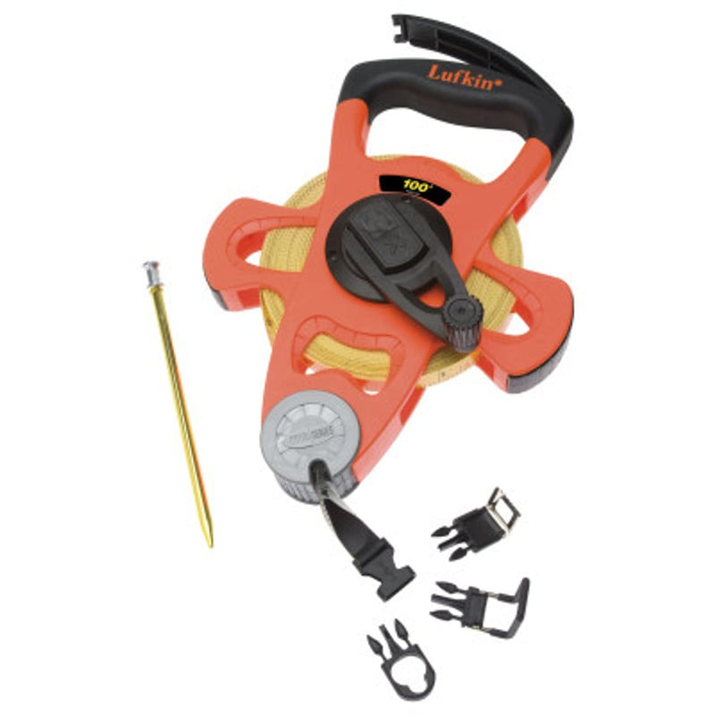 Crescent Lufkin 1/2" x 30m/100' Hi-Viz Orange Fiberglass SAE/Metric Dual Sided Tape Measure - FM030CME 30.5 m