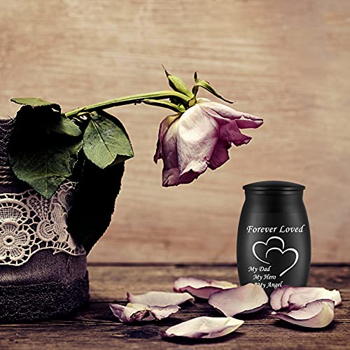 Urns for Dad Ashes, 2.8“ High Small Cremation Urns, Miniature Personal Decorative Urn, Handcrafted Beautiful Peaceful Mini Keepsake Urn, Engraved Forever Loved & Double Heart Urn for Sharing Dad keepsake