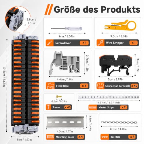 40pcs 0.08-4mm² PCT-211 DIN Rail Terminal Set for Terminal Blocks DIY Wiring of Switchgear and Distribution Boxes