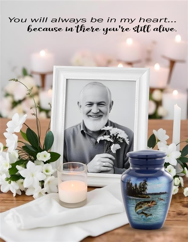 Gone Fishing Bass Keepsake Urn – Mini Cremation Urn for Human Ashes – Fisherman Memorial Sharing Urn with Velvet Bag & Funnel – A Perfect Tribute for Your Loved One (Keepsake) Keepsake (Bass)