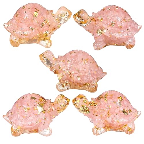 Rockcloud Pack of 2 Rose Quartz Crystal Resin Turtle Pocket Stone Pink