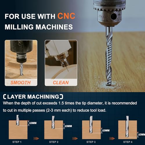 Workkyma upcut spiral router bit with 8mm shank, 8mm diameter and 62mm cutting length