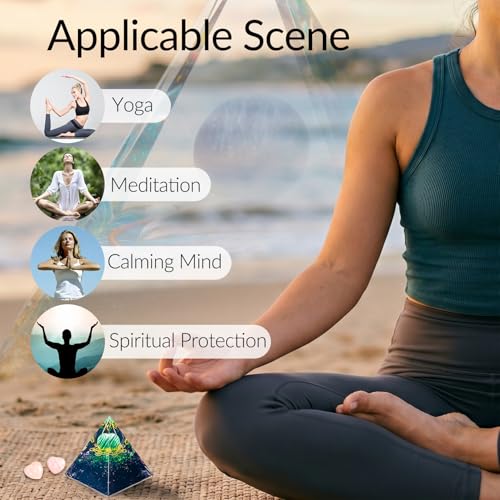 Orgone Crystal Pyramid for Positive Energy, Malachite Sphere Sacred Geometry Healing Crystal Pyramid, Obsidian Crystal Chips Energy Generator, Meditation Energy Healing Decor & 2 pcs Rose Quartz Heart Sacred Geometry Symbol