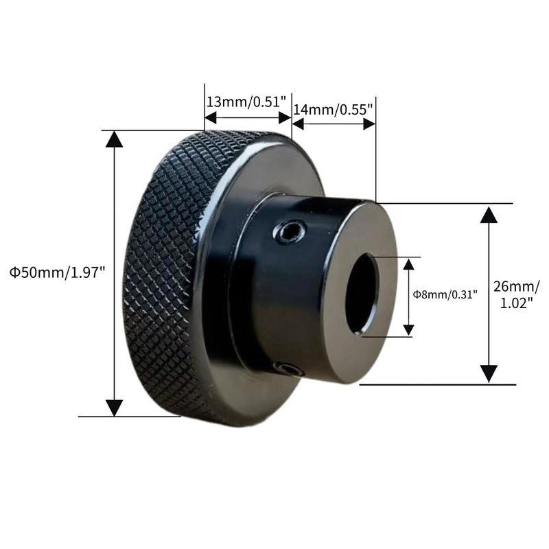 [Australia - AusPower] - CHANCS Aluminium Alloy Handwheel 50mm(2") OD 8mm Bore Black Knurling Handwheel for Slide Displacement Platform Handle 50-8 