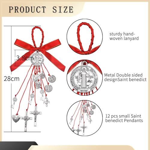 Red San Benito Medalla Home Protection Door Hanger My Saint My Hero Catholic Gifts Wall Decor for Women Men (Antique Silver) Antique Silver
