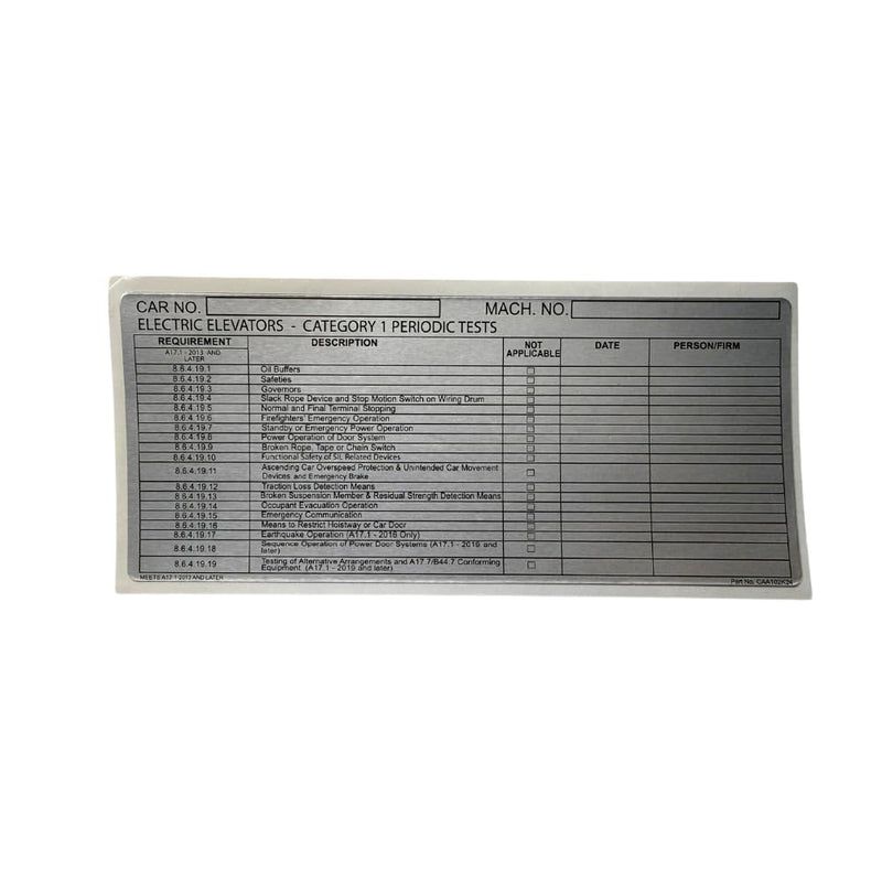 Otis Elevator ANSI Code Test Label 7-3/4" X 3-1/4" - CAA102K24