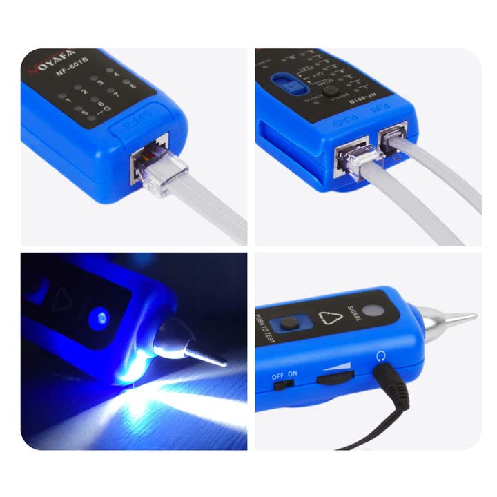 [Australia - AusPower] - NOYAFA Network Cable Tester, RJ11 RJ45 Network Tester for Telephone, Ethernet, Video, Tone Generator, Metal, Ethernet Cable Tester Cable Toner with Earphone Flashlight NF-801B 