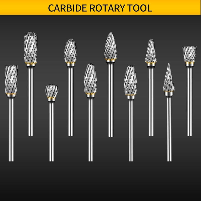 [Australia - AusPower] - Carbide Burr Set Compatible with Dremel Rotary Tool 10Pcs Die Grinder Bits Rotary File Rasp with 1/8" Shank Tool Accessories for Attachments Cutting Burrs Metal Grinding Engraving Porting Double Cut 