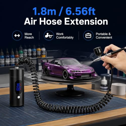 Airbrush Set with Compressor Wireless, 3-Level Adjustable Portable Airbrush Gun Set, 1000 mAh USB Rechargeable LCD Airbrush Set for Beginners Model Making, Make-Up, Tattoo, Nail Design, Cakes (Black) Black