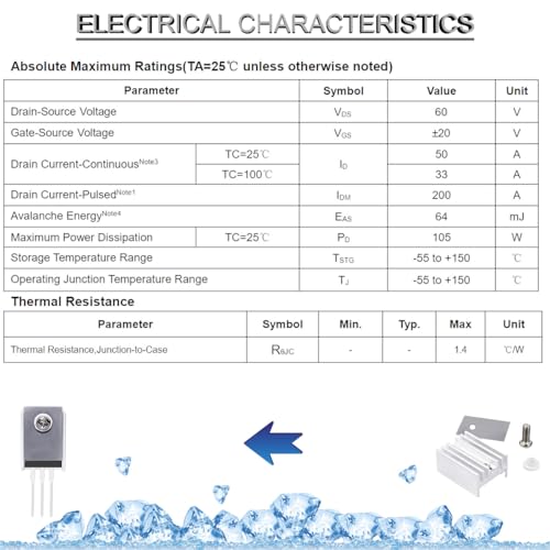 20pcs IRLZ44N Mosfet Transistor IRLZ44NPBF N-Channel TO-220AB 47A 55V 3Pin International Rectifier with Heatsink Screw Disc Rubber Silicone Screwdriver