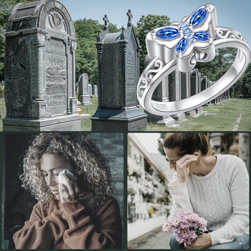 Butterfly Urn Rings for Ashes for Women 925 Sterling Silver Cremation Rings Memorial Keepsake Urn Locket Jewelry for Ashes of Loved Ones R 1/2