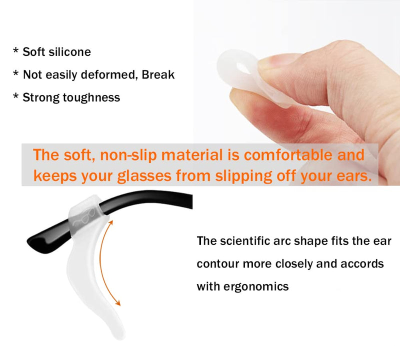 [Australia - AusPower] - PTSLKHN Soft Silicone Eyeglass Ear Hooks, 10 Pairs of Non-Slip Eyeglasses Ear Grips for Glasses, Sunglasses, Reading Glasses Clear 