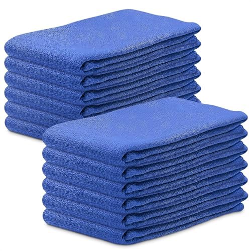 [Australia - AusPower] - 12Pcs Blue Cotton Towels for Cleaning - Washable Rags, Reusable, Super Absorbent, 24 x 16.5 in 12 