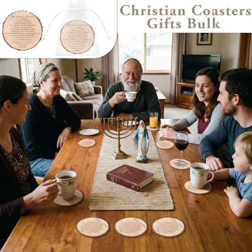 50 Sets Christian Church 4" Bible Verse Cork Coaster Bulk Gift Bag, Wood